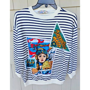 New A'MILANO 3/4 Sleeve Sequined Shirt Bling Gaudy 80's Flier Pilot Size S Ugly